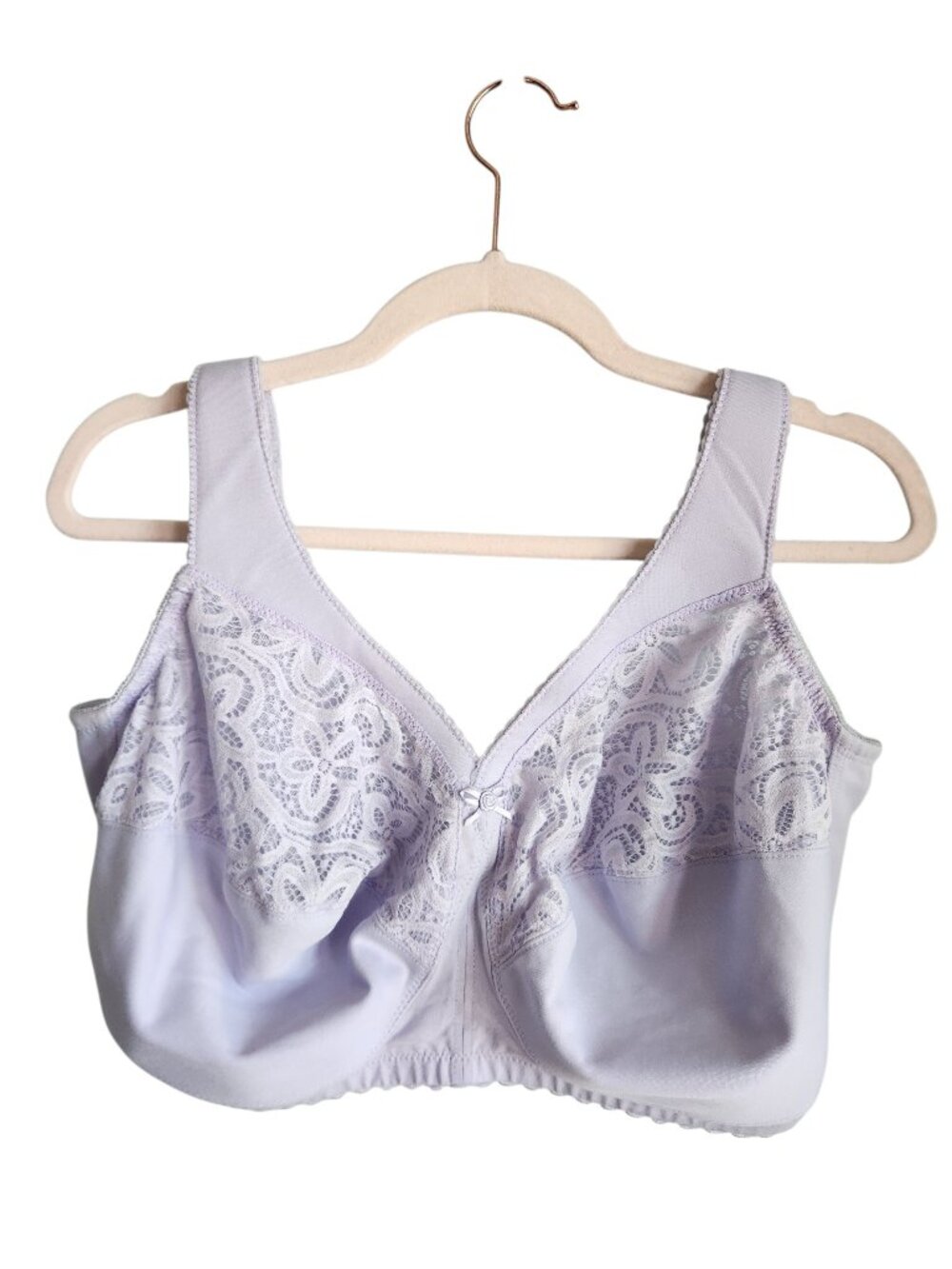 Glamorise Bra 42H Lilac Women's Plus MagicLift Cotton Support Wireless Lace 1001